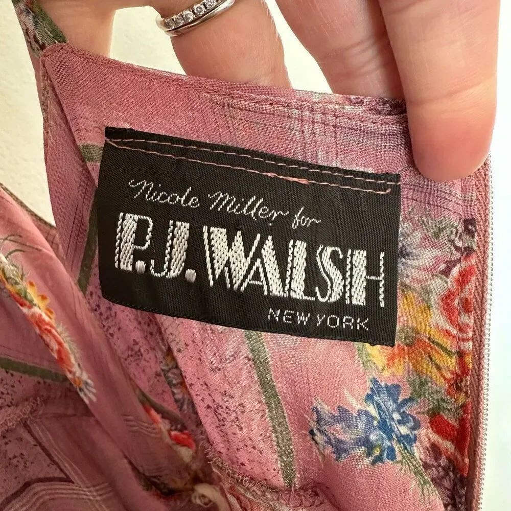 Nicole Miller for P.J Walsh New York Vintage Mauve Multi Color Floral Silk Midi - Picture 2 of 11